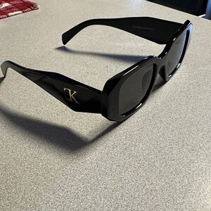 Carr Ken Black Square Sunglasses with Gold 'CK' Accent